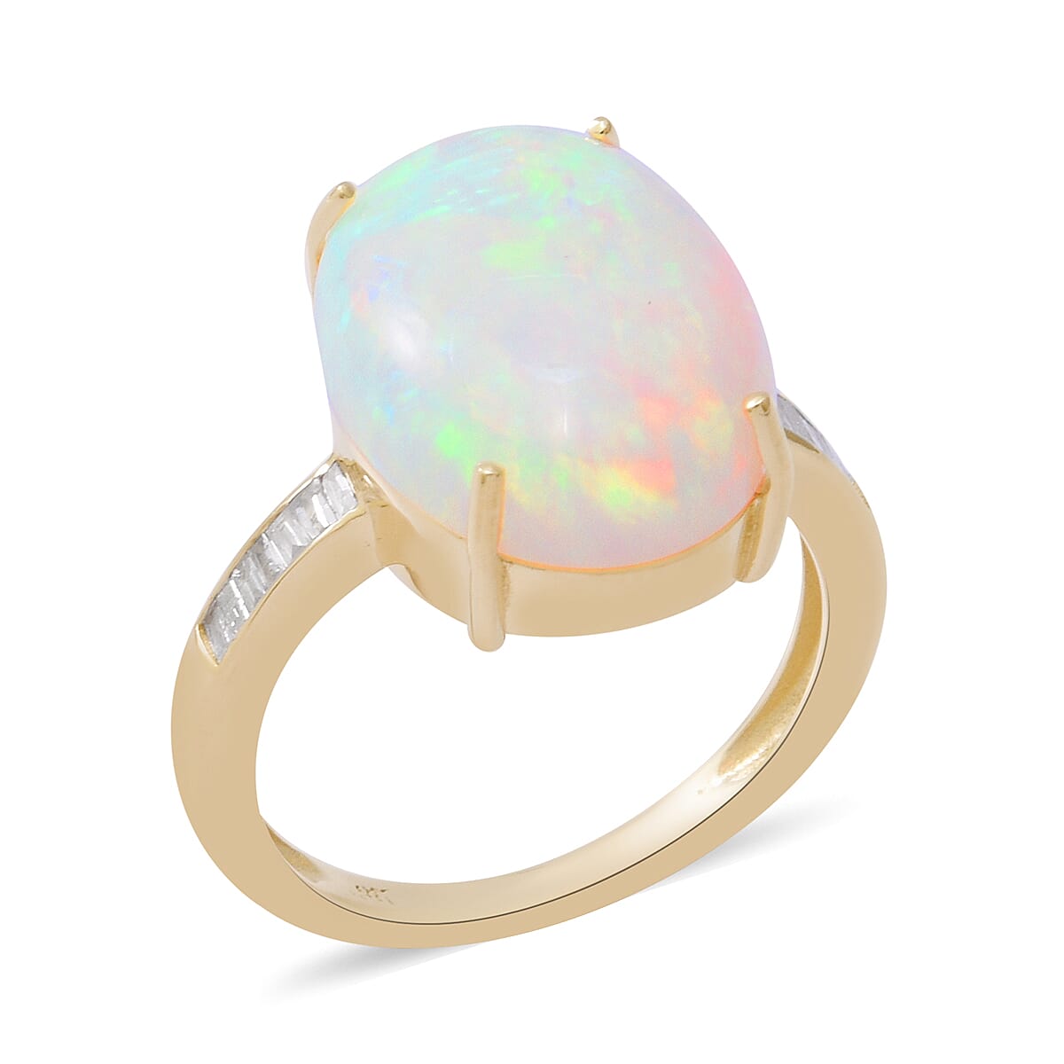 5.77 Ct. AAA Ethiopian Welo Opal and Diamond Ring 9K Yellow Gold