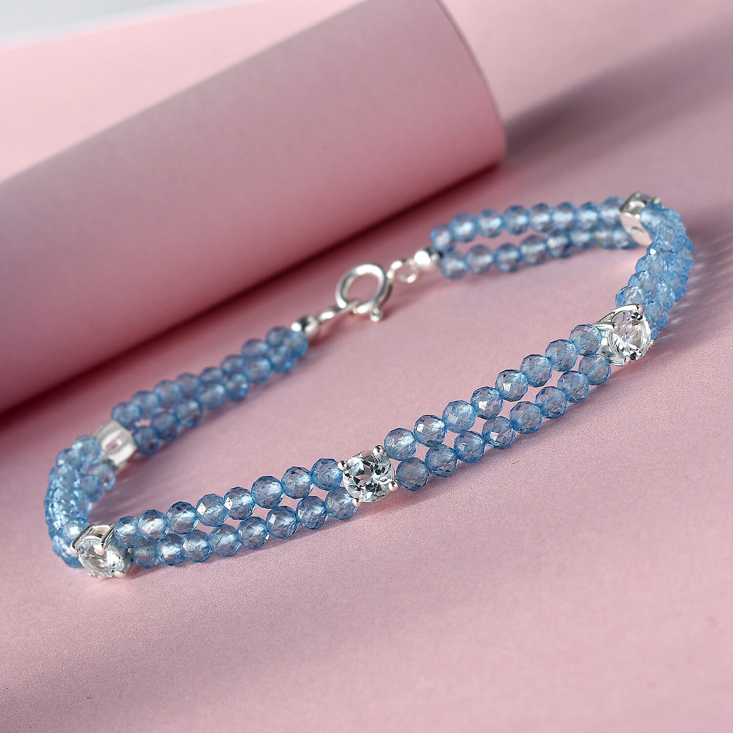 One Time Deal- Sky Blue Topaz Beads Bracelet (Size - 7.5) in Sterling Silver 30.78 Ct.