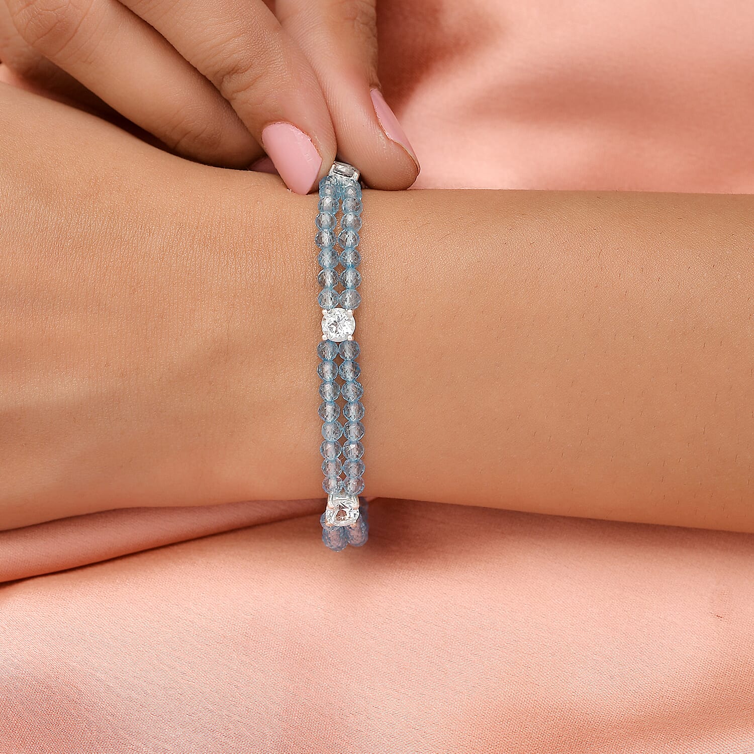 One Time Deal- Sky Blue Topaz Beads Bracelet (Size - 7.5) in Sterling Silver 30.78 Ct.