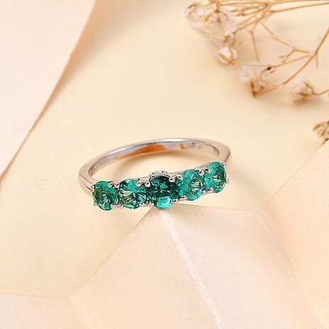 AAAA GEMFIELDS ZAMBIAN EMERALD - 950 Platinum with White Diamond (VS-E-F) 5 Stone Ring 1.28 ct,  Platinum Wt. 3.50 Gms