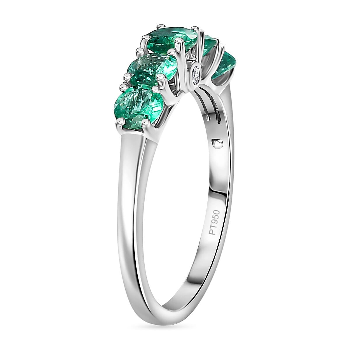 AAAA GEMFIELDS ZAMBIAN EMERALD - 950 Platinum with White Diamond (VS-E-F) 5 Stone Ring 1.28 ct,  Platinum Wt. 3.69 Gms