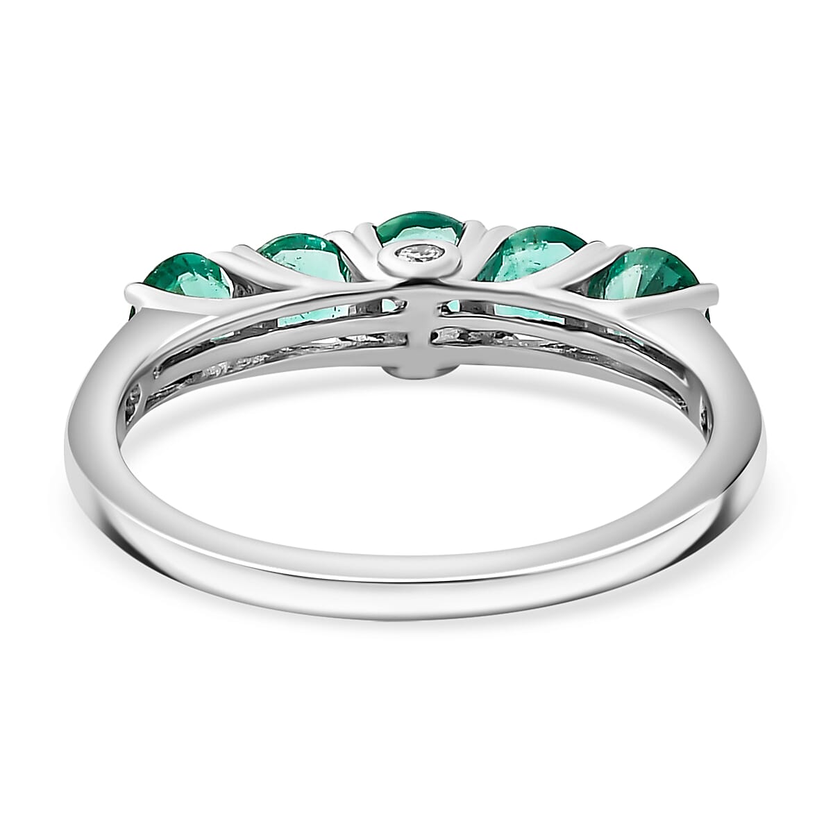 AAAA GEMFIELDS ZAMBIAN EMERALD - 950 Platinum with White Diamond (VS-E-F) 5 Stone Ring 1.28 ct,  Platinum Wt. 3.69 Gms