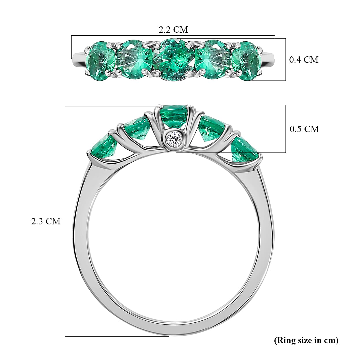 AAAA GEMFIELDS ZAMBIAN EMERALD - 950 Platinum with White Diamond (VS-E-F) 5 Stone Ring 1.28 ct,  Platinum Wt. 3.69 Gms