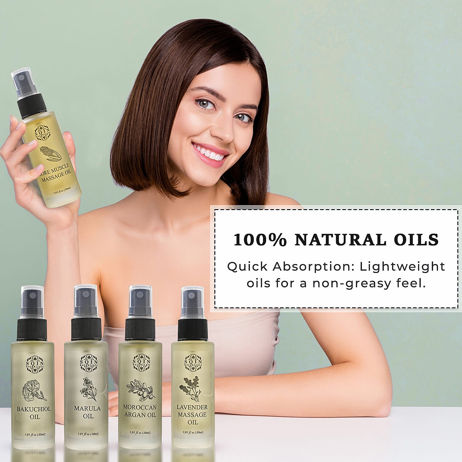 MEGA VALUE DEAL - Set of 5 Oils -1 Muscle Oil, 1 Lavender oil,  1 Marula oil, 1 Argan oil & 1 Bakuchiol Oil (30ml each) Spray Bottles