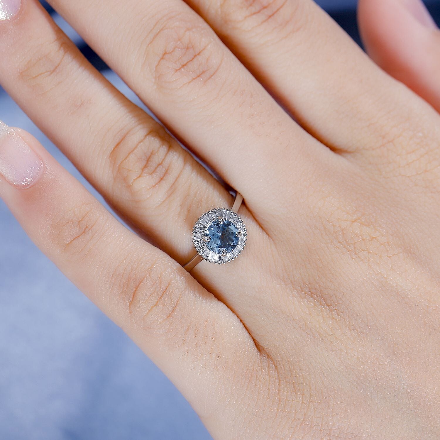 Certified & Appraised - RHAPSODY 950 Platinum AAAA Santa Maria Aquamarine & White Diamond (EF-VS) Ring, Platinum Wt. 5.16 Gms.