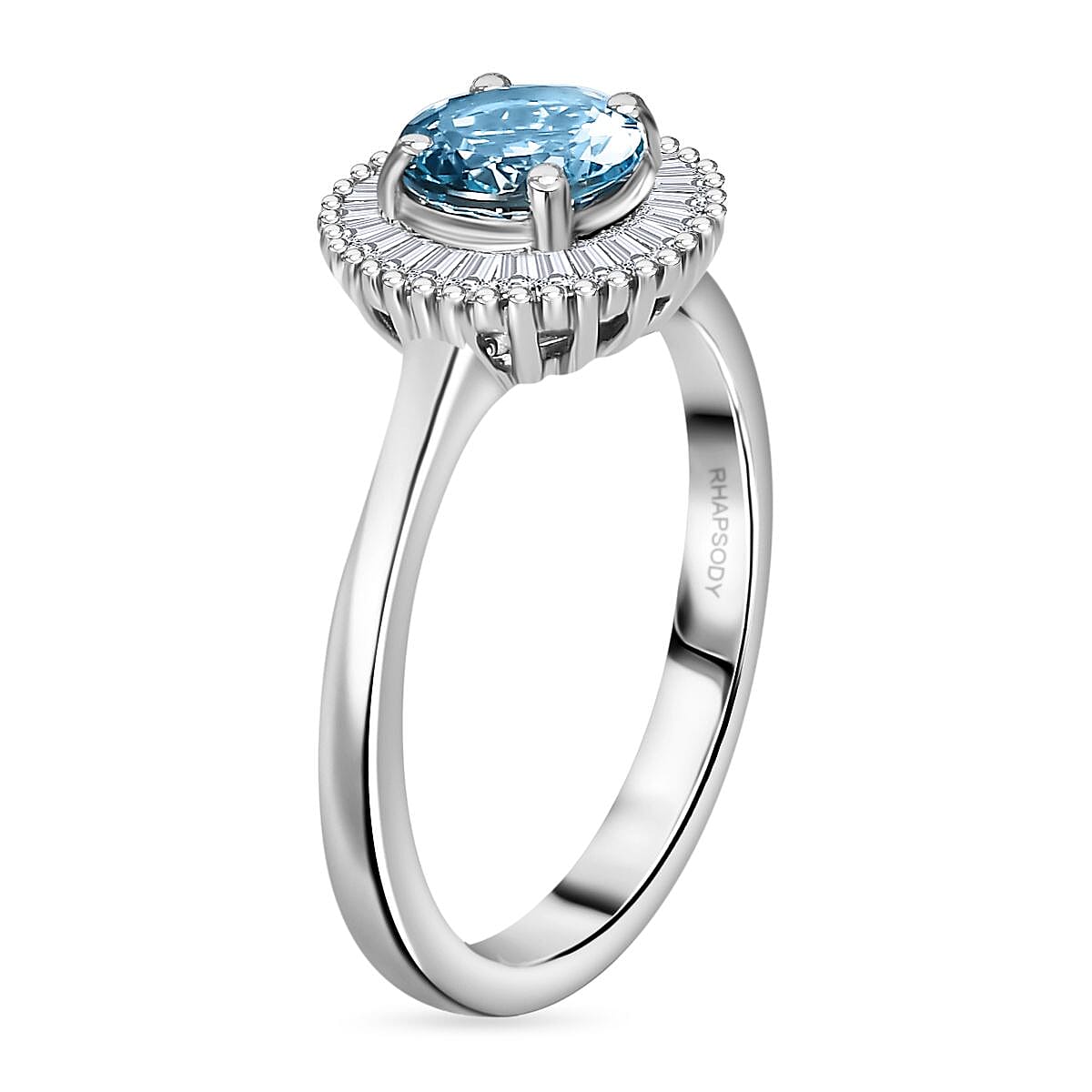 Certified & Appraised - RHAPSODY 950 Platinum AAAA Santa Maria Aquamarine & White Diamond (EF-VS) Ring, Platinum Wt. 5.16 Gms.