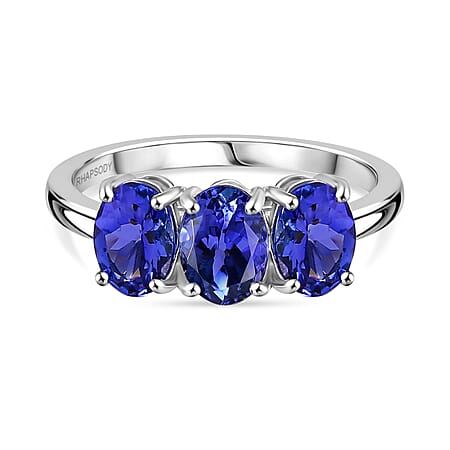 RHAPSODY 950 Platinum AAAA Tanzanite 3 Stone Ring 2.62 ct.