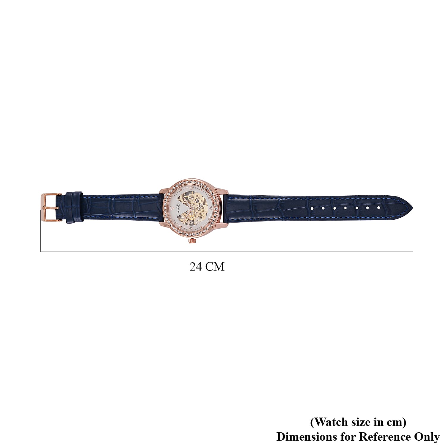 Designer Inspired - GENOA TIME V2-Automatic Movement with  Crystal & Leather strap- Blue