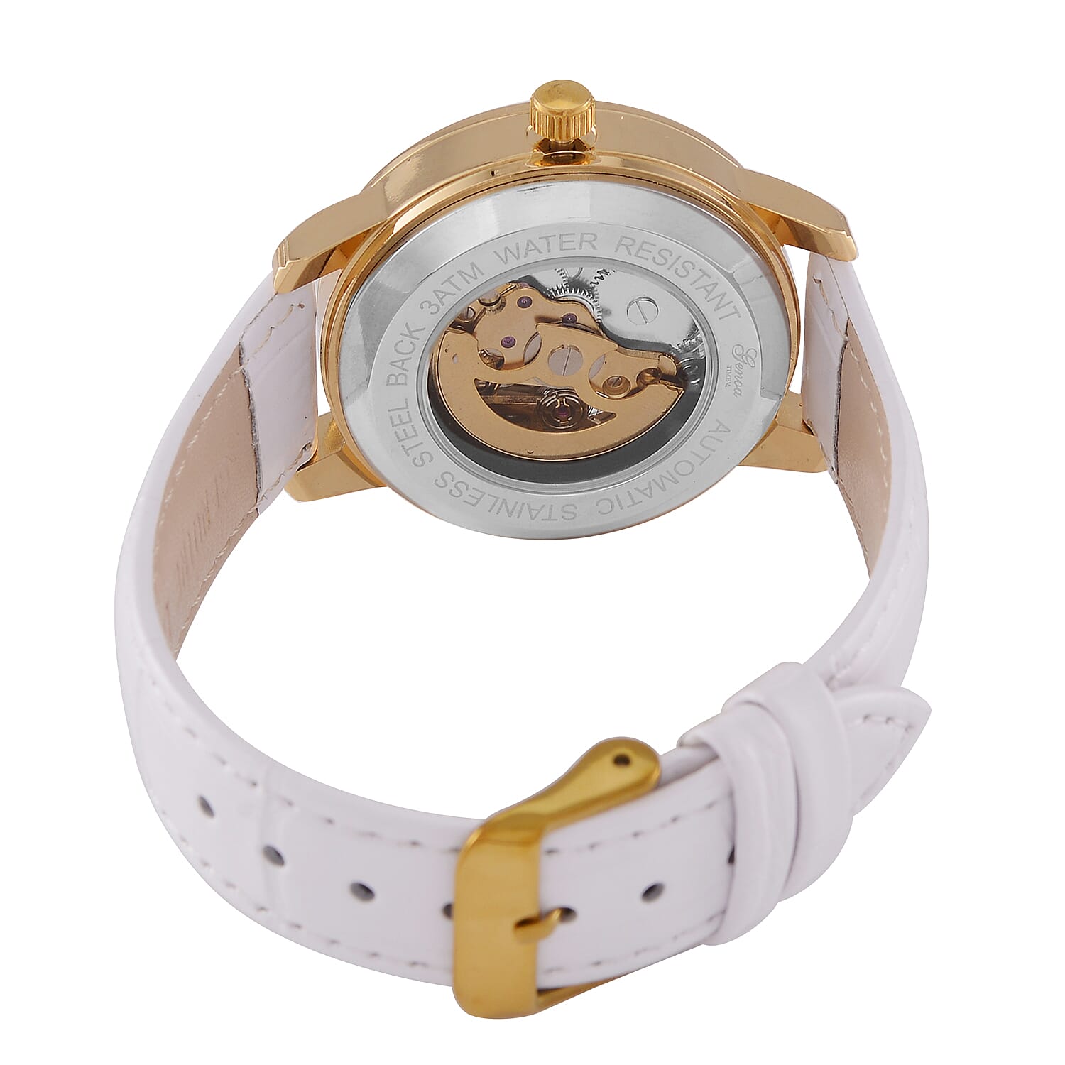 Designer Inspired - GENOA TIME V2-Automatic Movement with Crystal & Leather strap- White