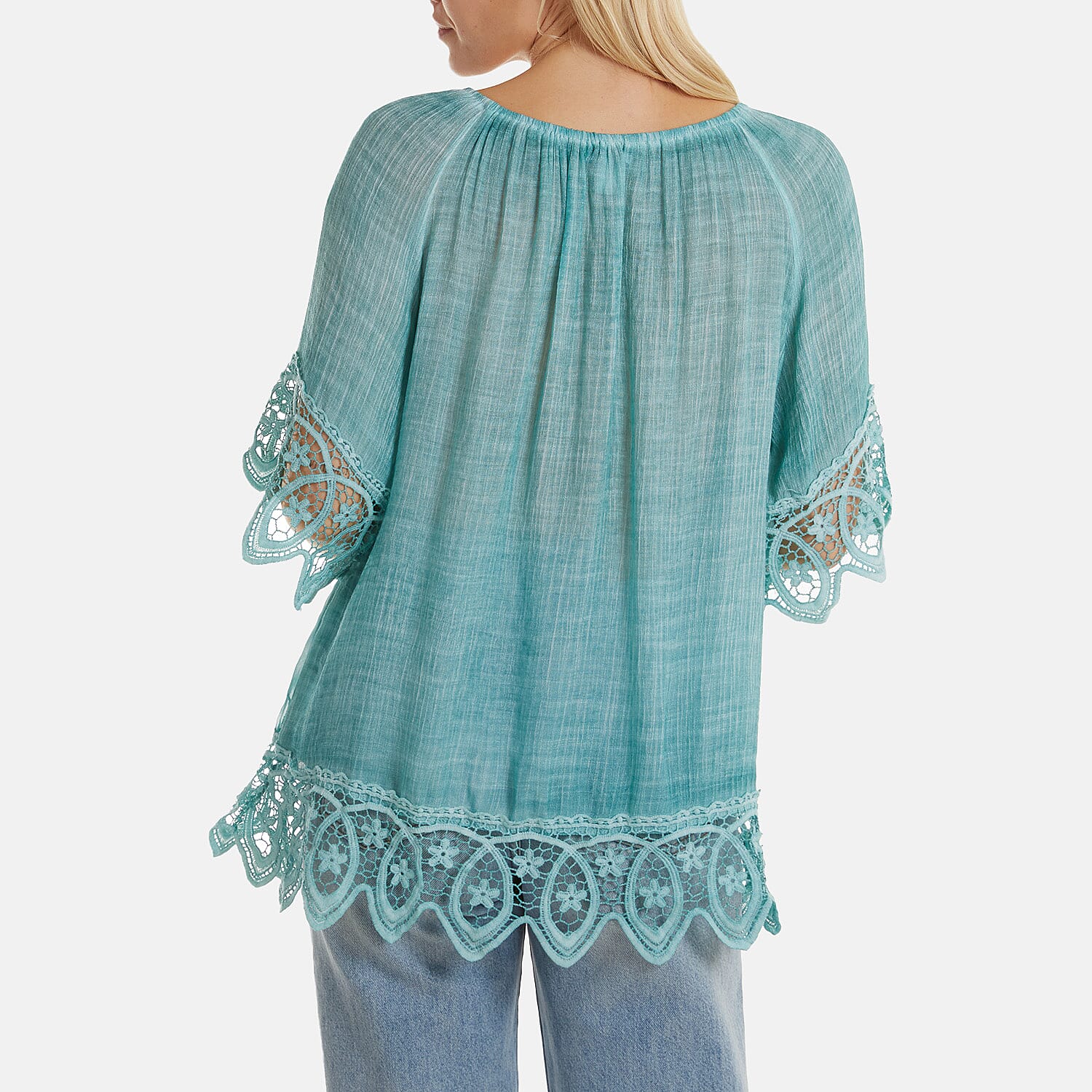  WILDFLOWER Bardot Cold Wash Floral Lace Blouse - Denim