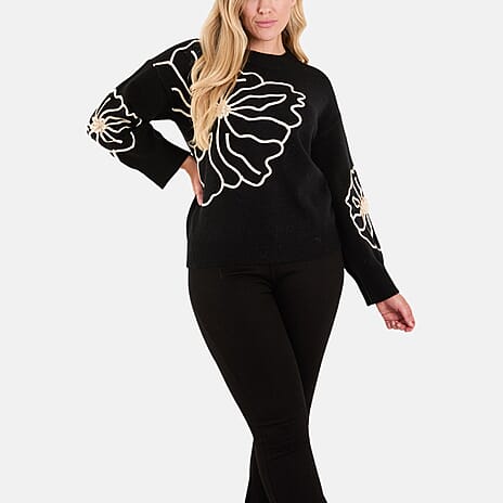 Wild Flower Embroidery Jumper (S-M) - Black
