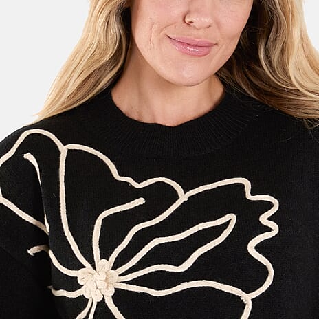 Wild Flower Embroidery Jumper (M-L) - Black