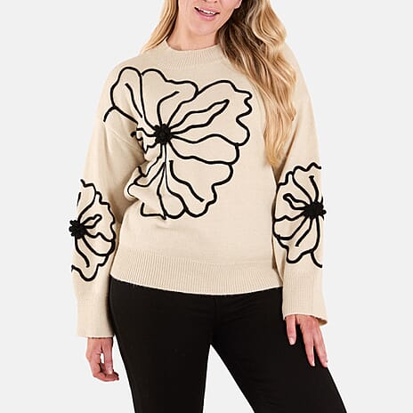 Wild Flower Embroidery Jumper (S-M) - Stone