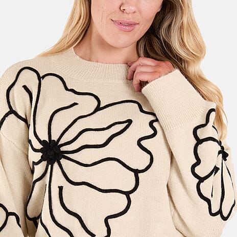 Wild Flower Embroidery Jumper (S-M) - Stone