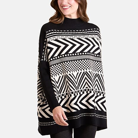 Chilli Charm Abstract Pattern Jumper (One Size) - Stone Black