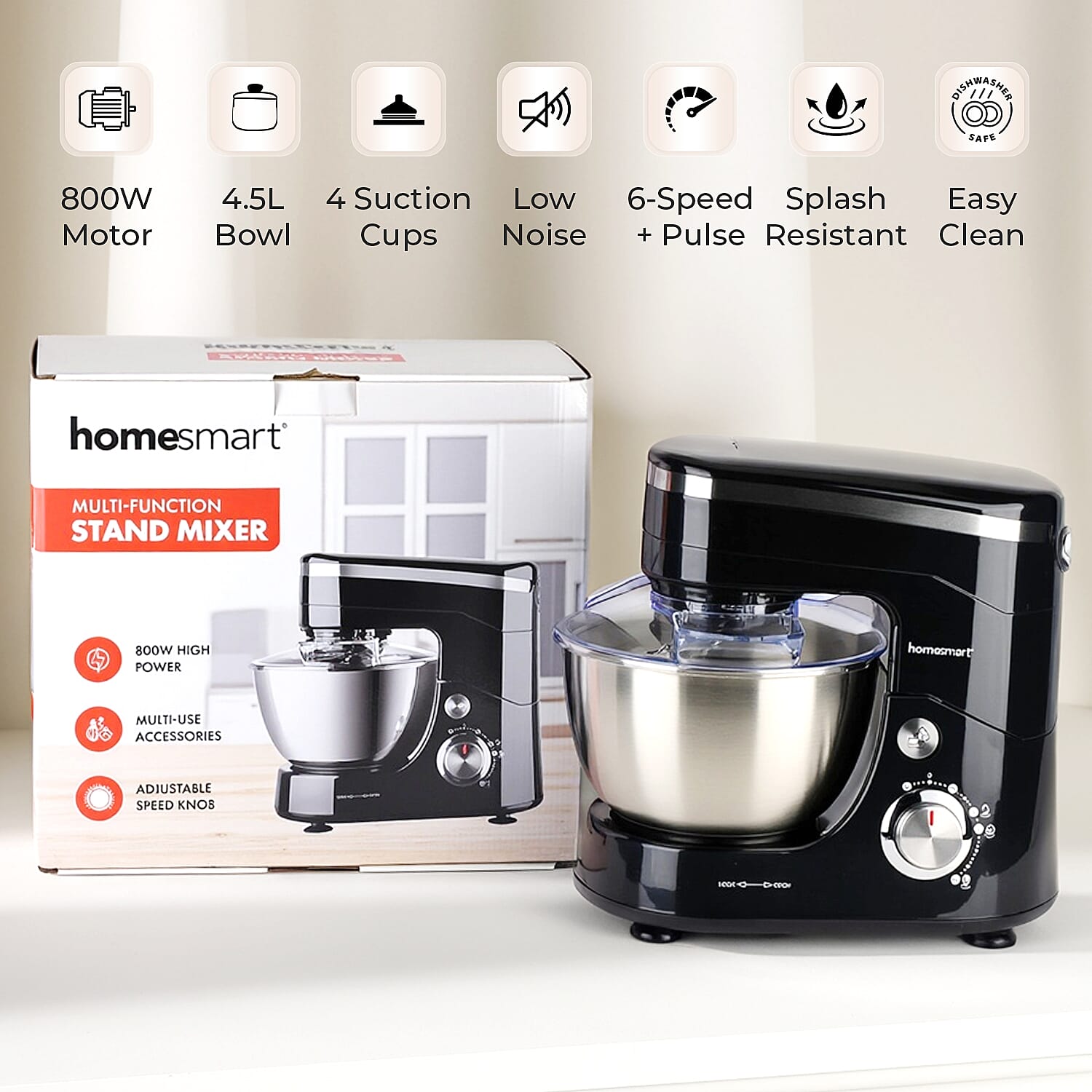 Multifunctional Electric Stand Mixer with 3 Attachments (Power 800W) - Black Multifunctional Electric Stand Mixer with 3 Attachments (Power 800W) - Black