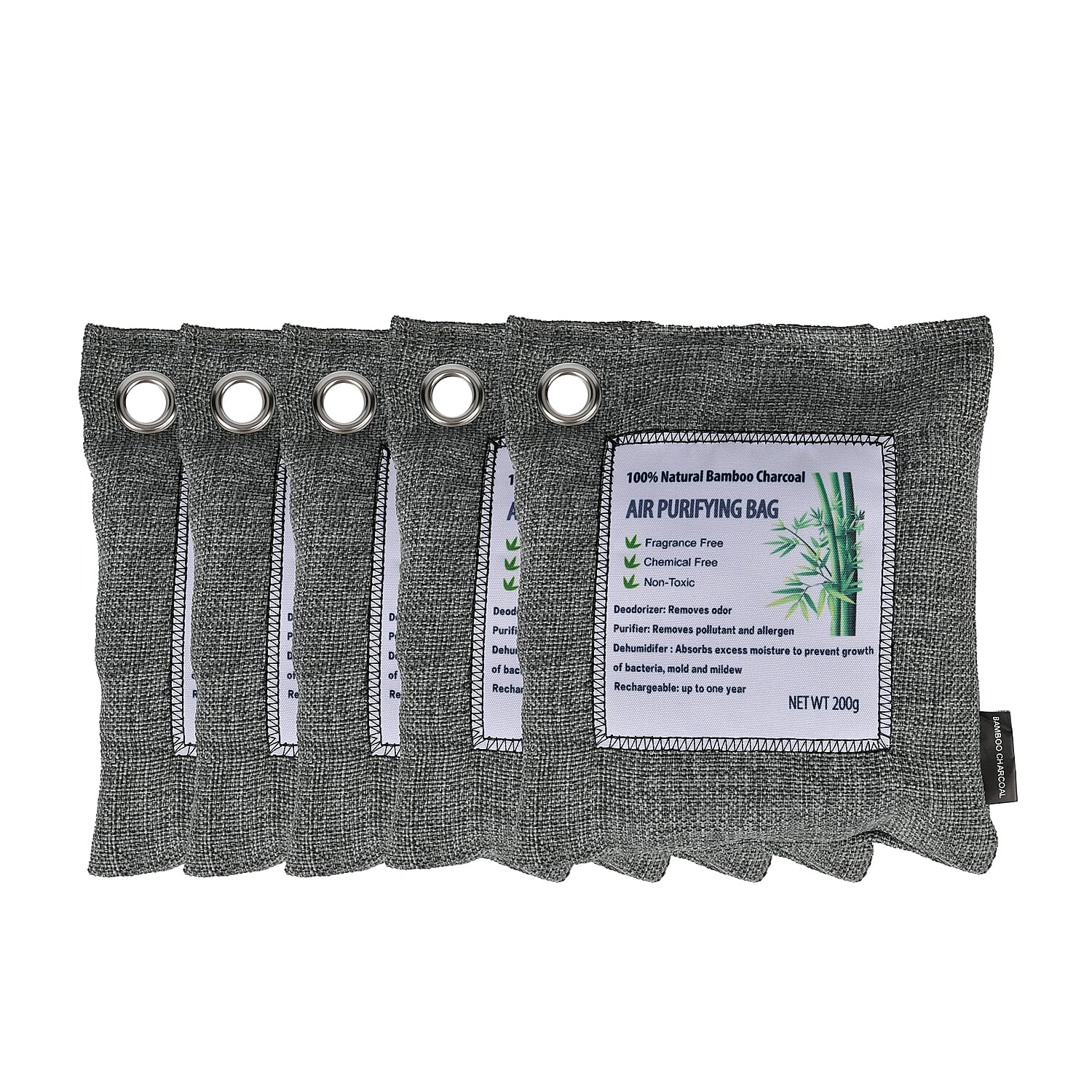 Set of 5 - Bamboo Charcoal Air Purifier Bags (200gx5) - Grey
