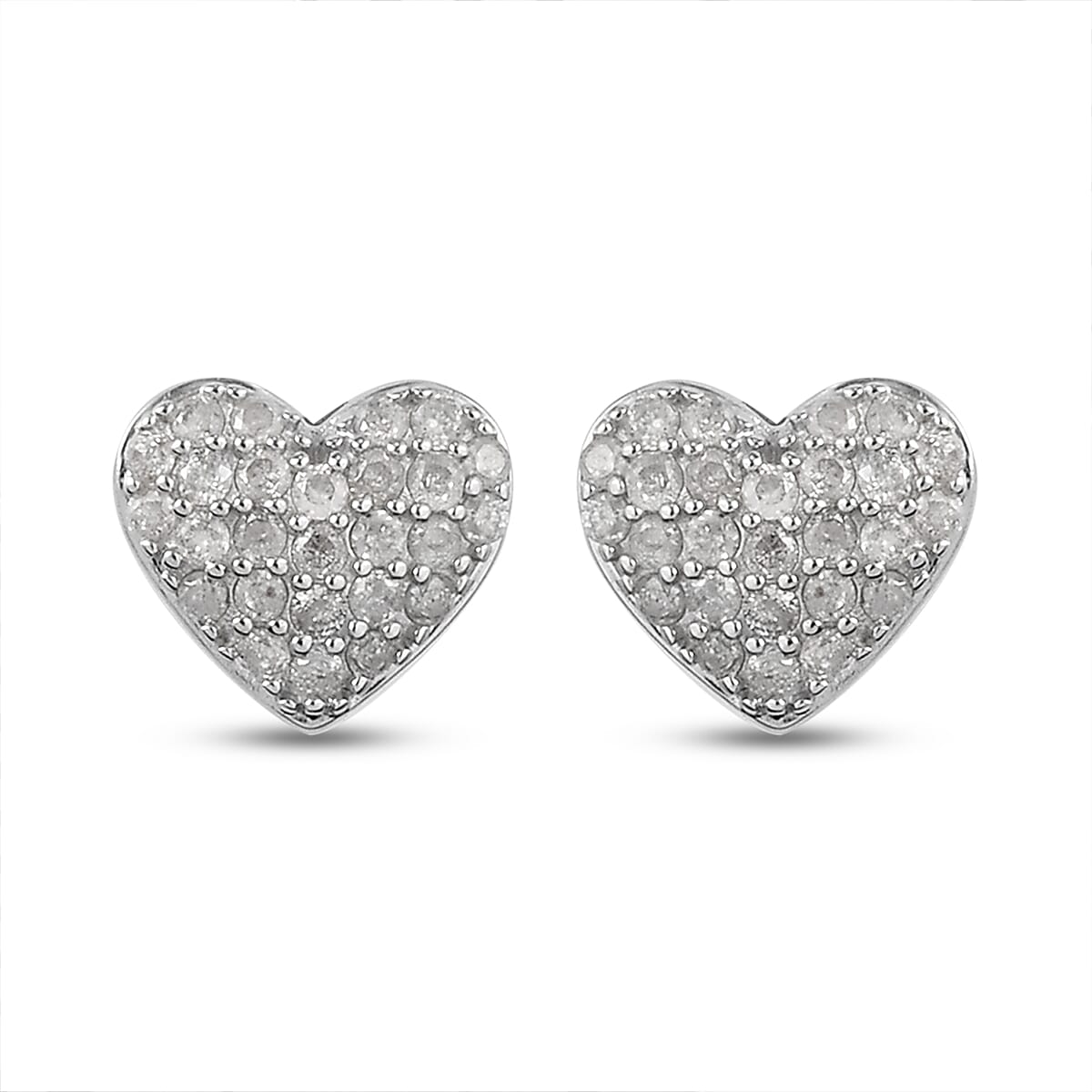 9K White Gold SGL Certfied Natural Diamond (I3- G-H) Heart Earrings (with Push Back) 0.48 Ct.