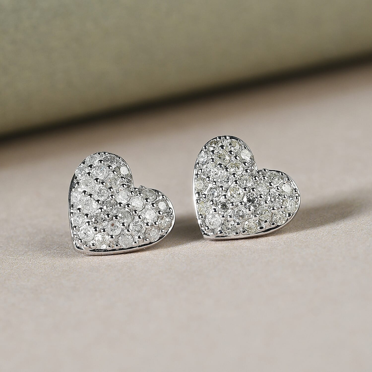 9K White Gold SGL Certfied Natural Diamond (I3- G-H) Heart Earrings (with Push Back) 0.48 Ct.