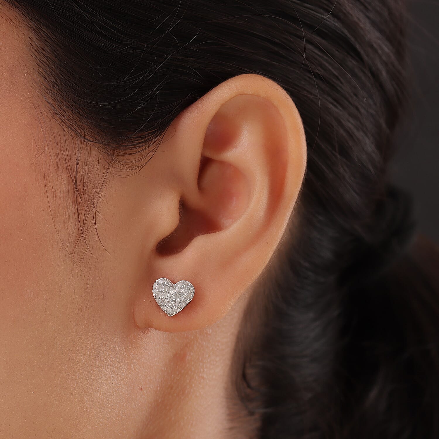 9K White Gold SGL Certfied Natural Diamond (I3- G-H) Heart Earrings (with Push Back) 0.48 Ct.