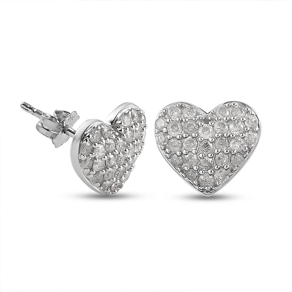 9K White Gold SGL Certfied Natural Diamond (I3- G-H) Heart Earrings (with Push Back) 0.48 Ct.