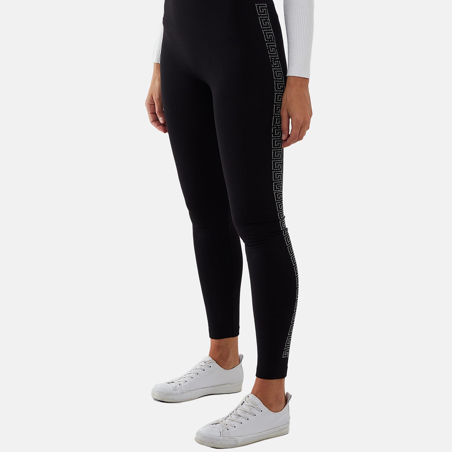 Nova of London Fleece Leggings with Side Geometric Diamante Pattern Legging (Size L, 16-18) - Black