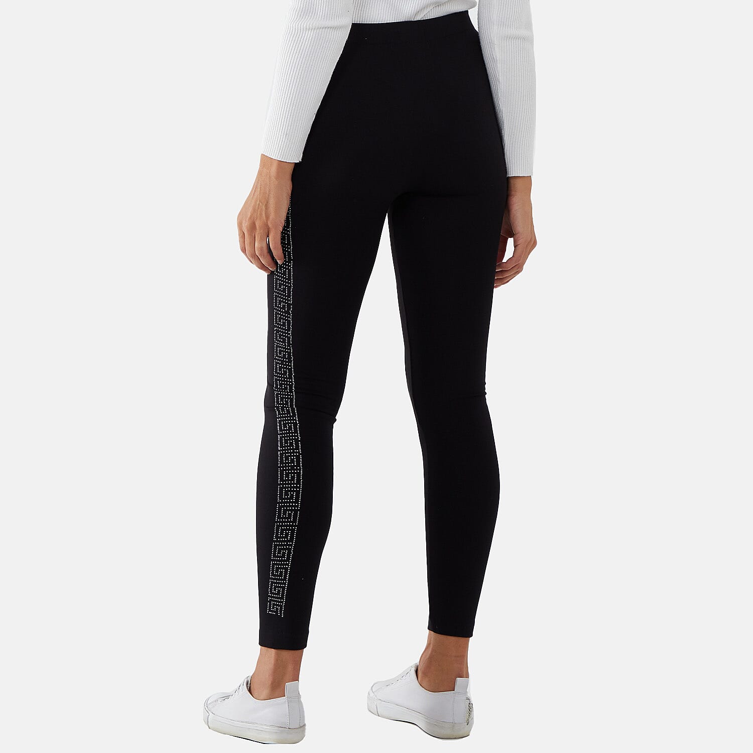 Nova of London Fleece Leggings with Side Geometric Diamante Pattern Legging (Size L, 16-18) - Black