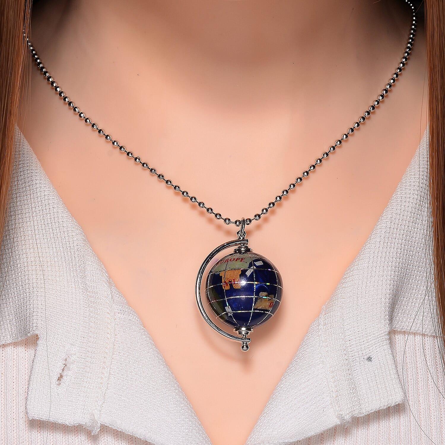 Close Out Deal- Gemstone Globe pendant with 30 Inch Bead Necklace