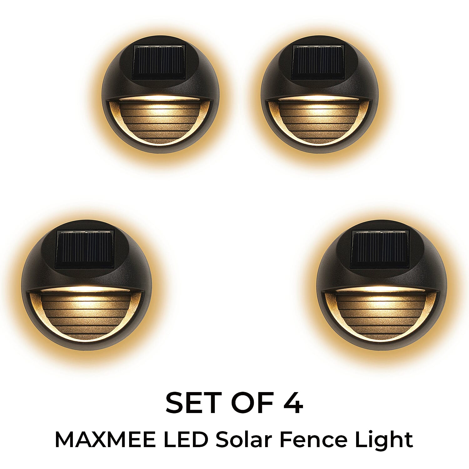 Maxxmee Solar Fence Lights Solar Lamp Set of 4  Round - Black