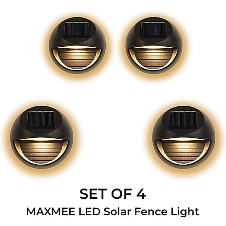 Maxxmee Solar Fence Lights Solar Lamp Set of 4  Round - Black