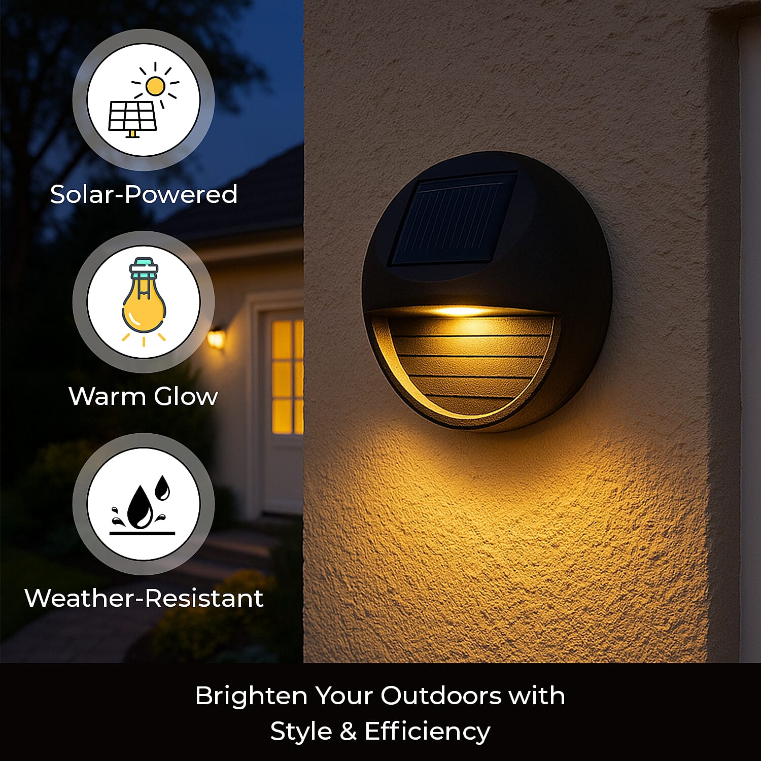 Maxxmee Solar Fence Lights Solar Lamp Set of 4  Round - Black