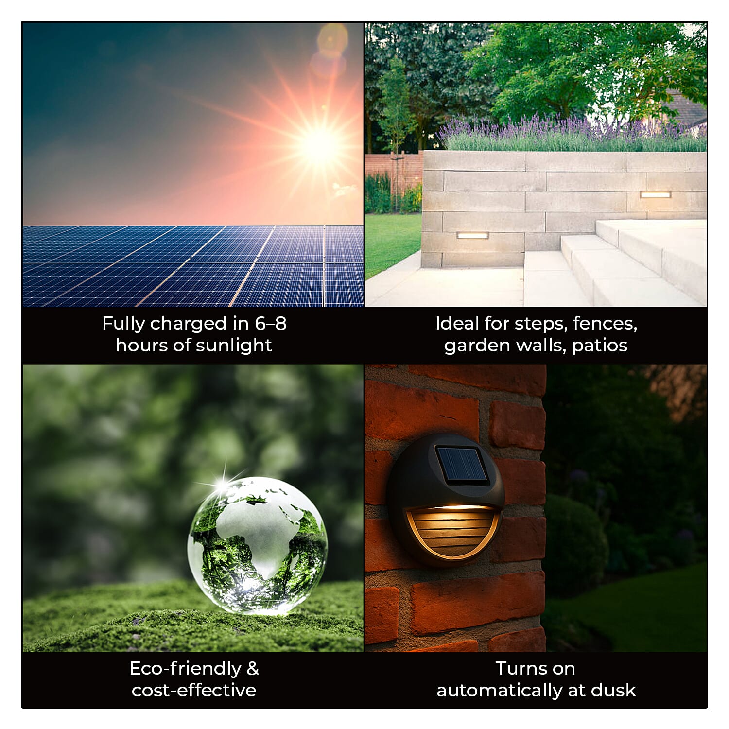 Maxxmee Solar Fence Lights Solar Lamp Set of 4  Round - Black