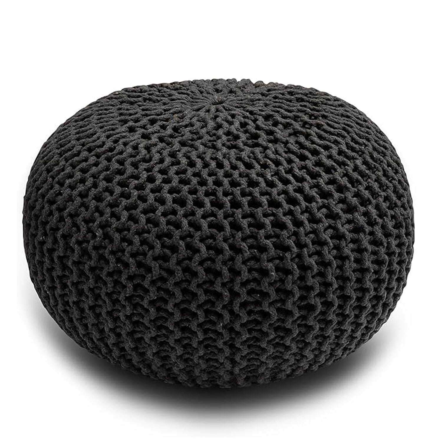 100% Cotton Knitted Pouffe Foot Stool (Size 50x50x30 cm) - Black