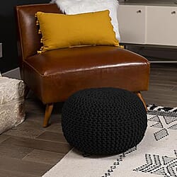 Knitted Foot Stool&nbsp; Pouffe - Yellow