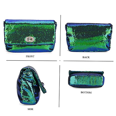 Leatherette Sequin Crossbody Bag with 2 Metal Chain - Green