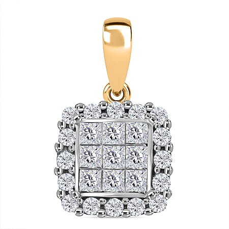 9K Yellow Gold White Diamond (I1) Cluster Pendant 1 ct.