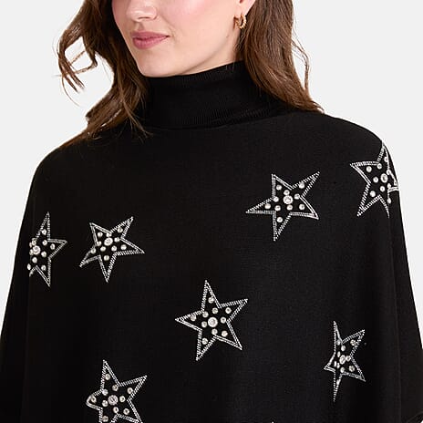 Chilli Charm Diamante Star High Neck Jumper (One Size) - Black
