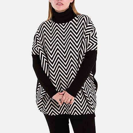 NOVA OF LONDON- Chilli Charm Viscose Zig-Zag Jumper (ONE SIZE)- Black