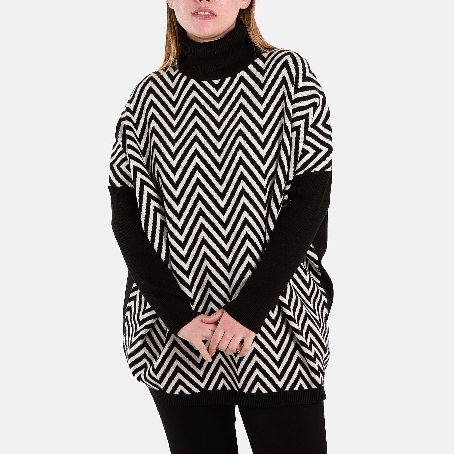NOVA OF LONDON- Chilli Charm Viscose Zig-Zag Jumper (ONE SIZE)- Black