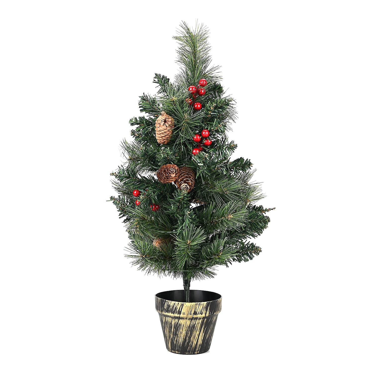 LED Christmas Tree With 35 Warm LED Lights, Red Berries & Pot