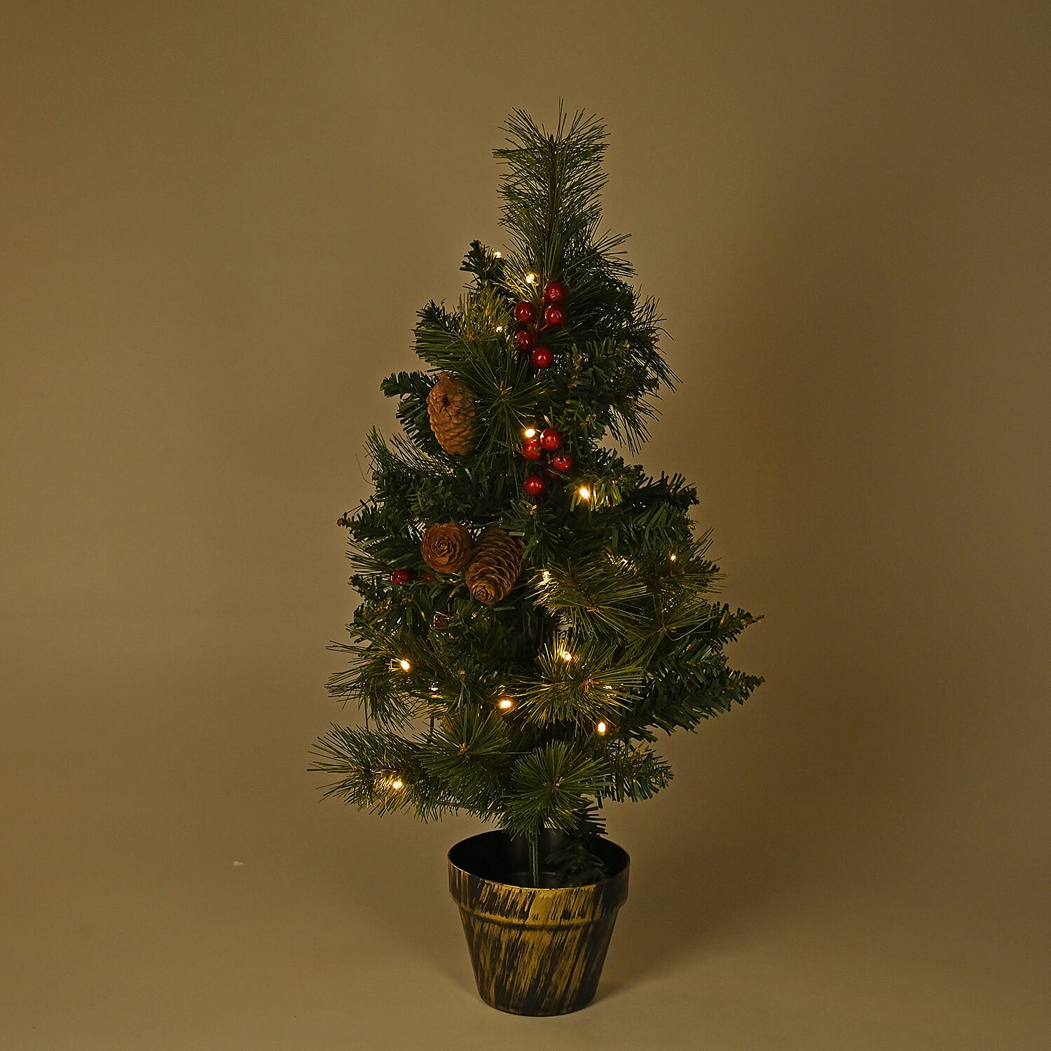 LED Christmas Tree With 35 Warm LED Lights, Red Berries & Pot