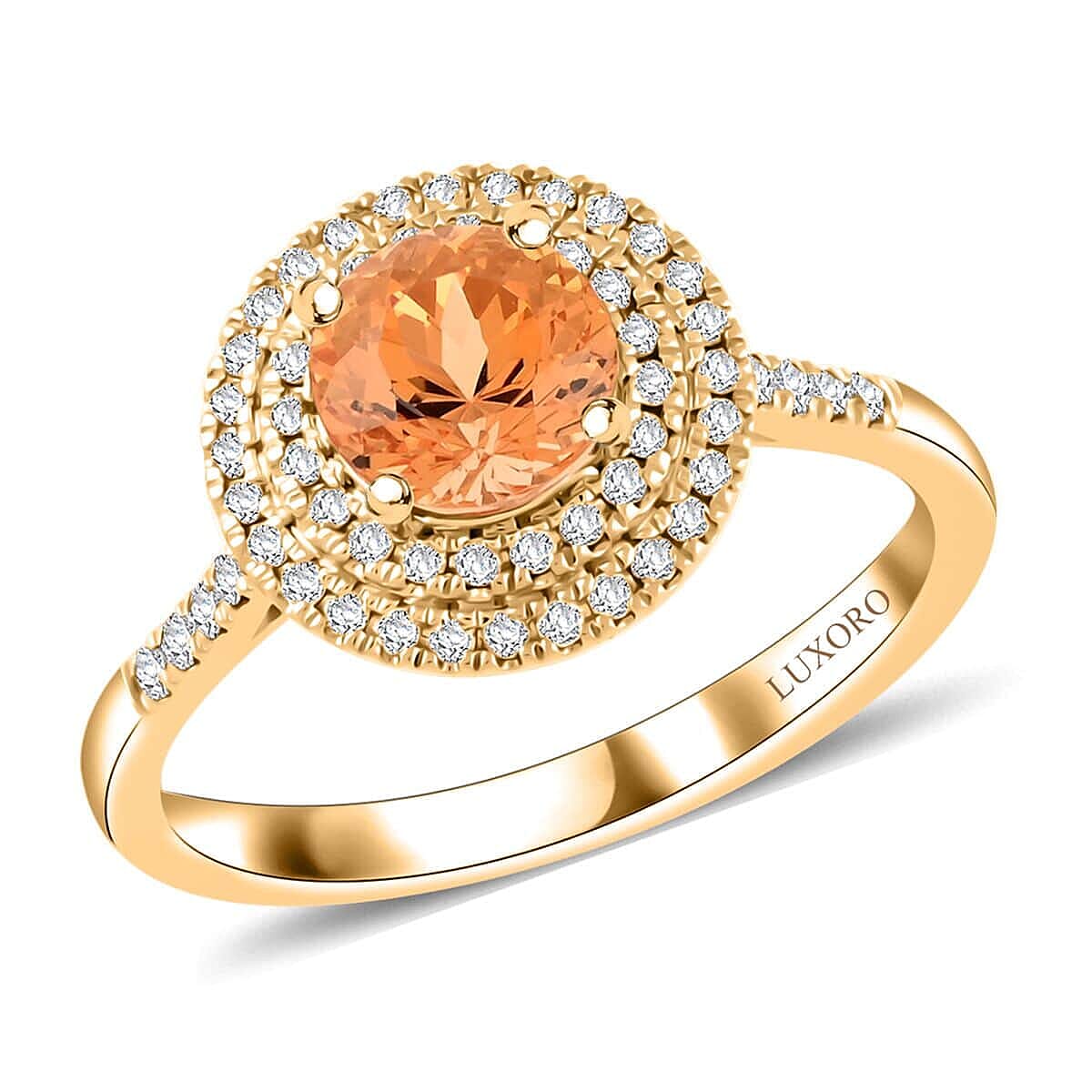 Appraised & Certified LOXORO 2 Ct. Imperial Topaz, Diamond Halo Ring in 10K Yellow Gold