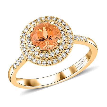 Appraised & Certified LOXORO 2 Ct. Imperial Topaz, Diamond Halo Ring in 10K Yellow Gold