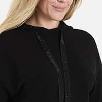 QED London Diamante Drawstring Hoodie (Size S-M) - Black