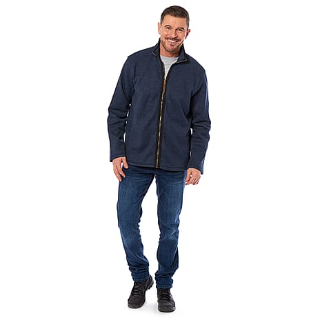 Mens Waffle Full Zip with Side Welt Pocket (Size L) - Navy