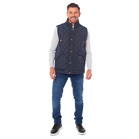 Mens Padded Gilet With Cordroy Binding On Inside Neck & Pockets (Size - L) - Navy