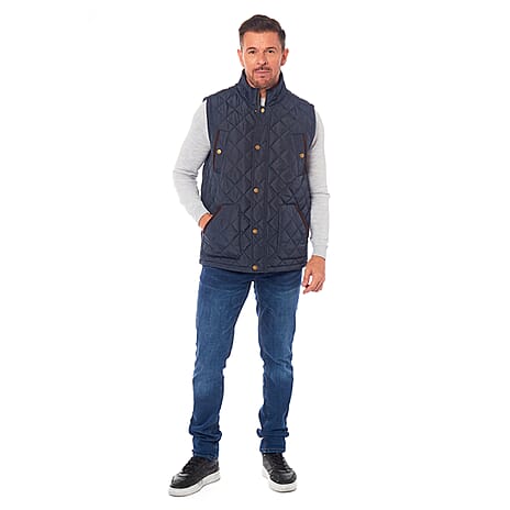 Mens Padded Gilet With Cordroy Binding On Inside Neck & Pockets (Size - L) - Navy