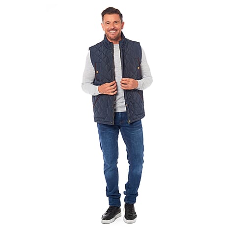 Mens Padded Gilet With Cordroy Binding On Inside Neck & Pockets (Size - L) - Navy