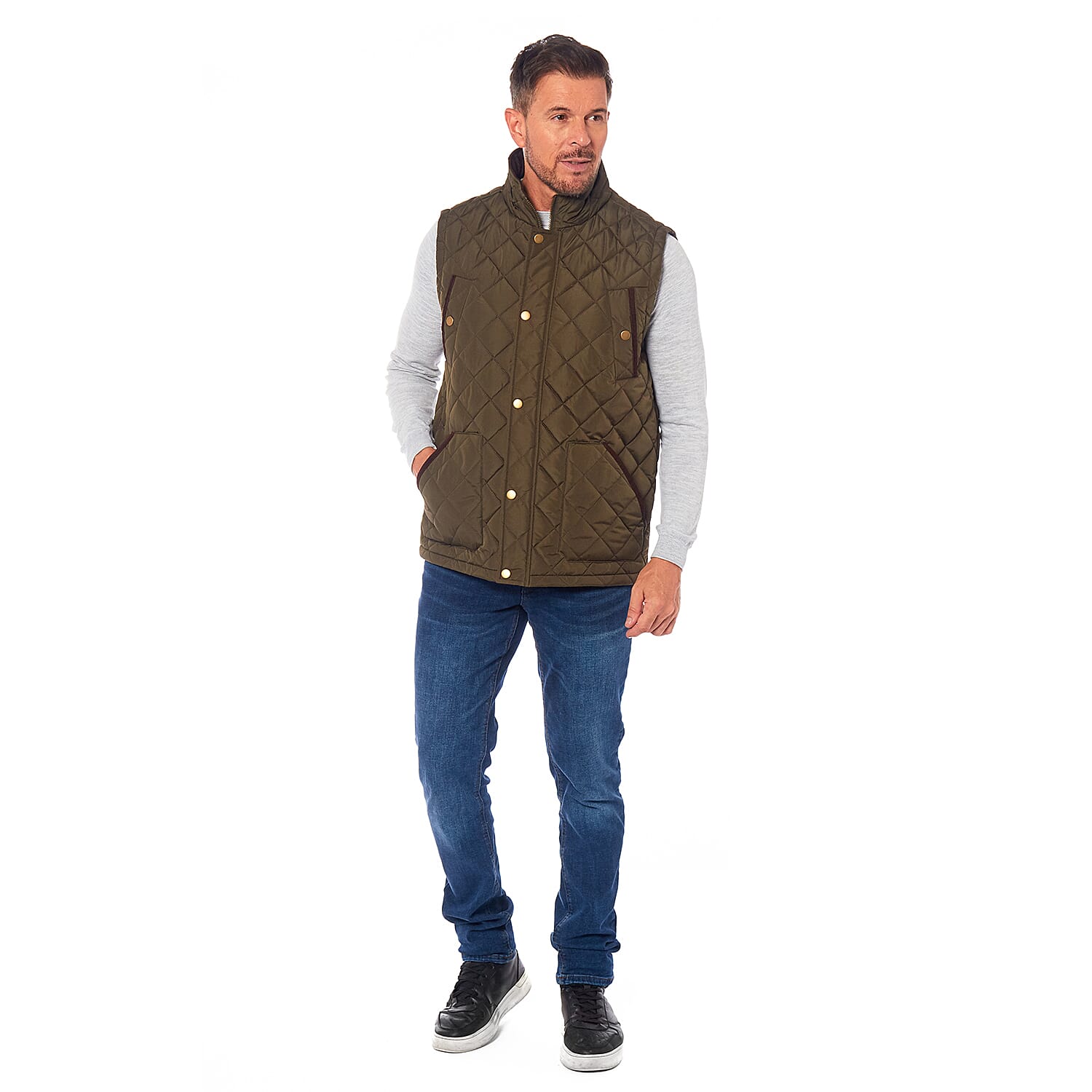 Mens Padded Gilet With Cordroy Binding On Inside Neck & Pockets