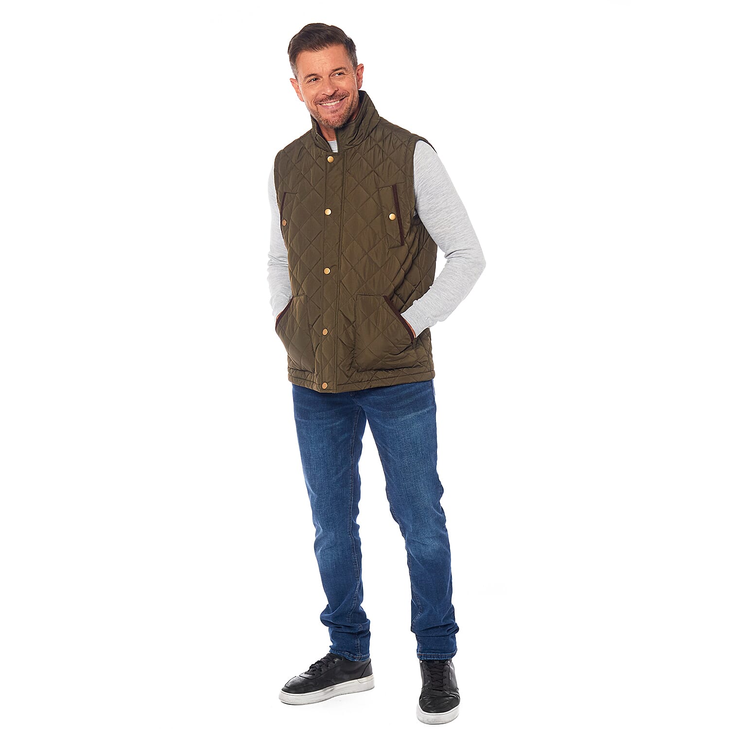 Mens Padded Gilet With Cordroy Binding On Inside Neck & Pockets